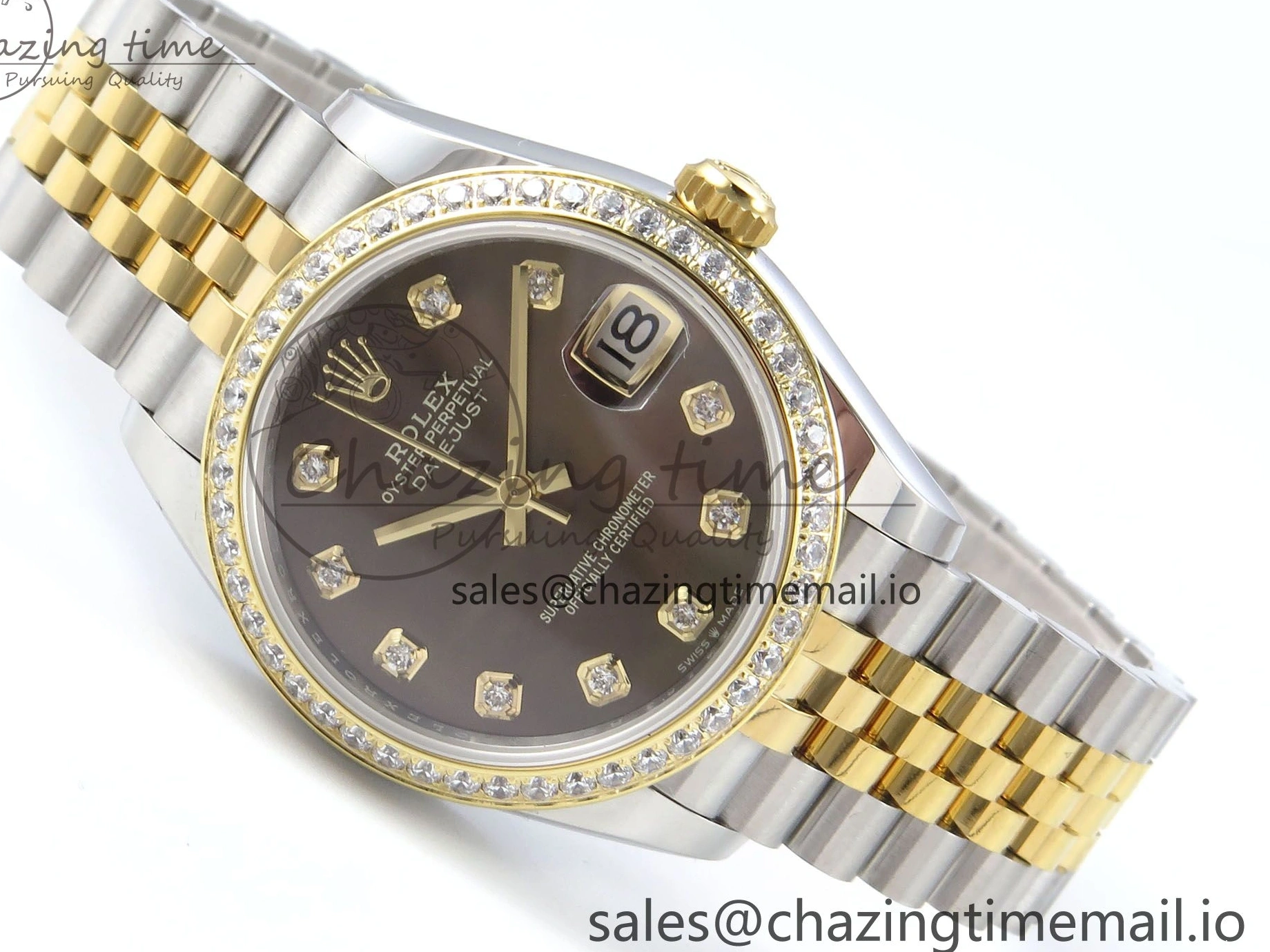Good Copy Rolex Watches Bezel on Dial ARF Bracelet Best Snug 409 Edition Diamonds DateJust Jubilee ETA YG 1:1 Brown 904L SS Diamonds 31 278383RBR Steel 1222